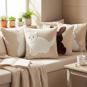 SOGA 6PC 45cm Animal Silhouette Pillowcase Set – White Bunny, Bunny & Cat covers